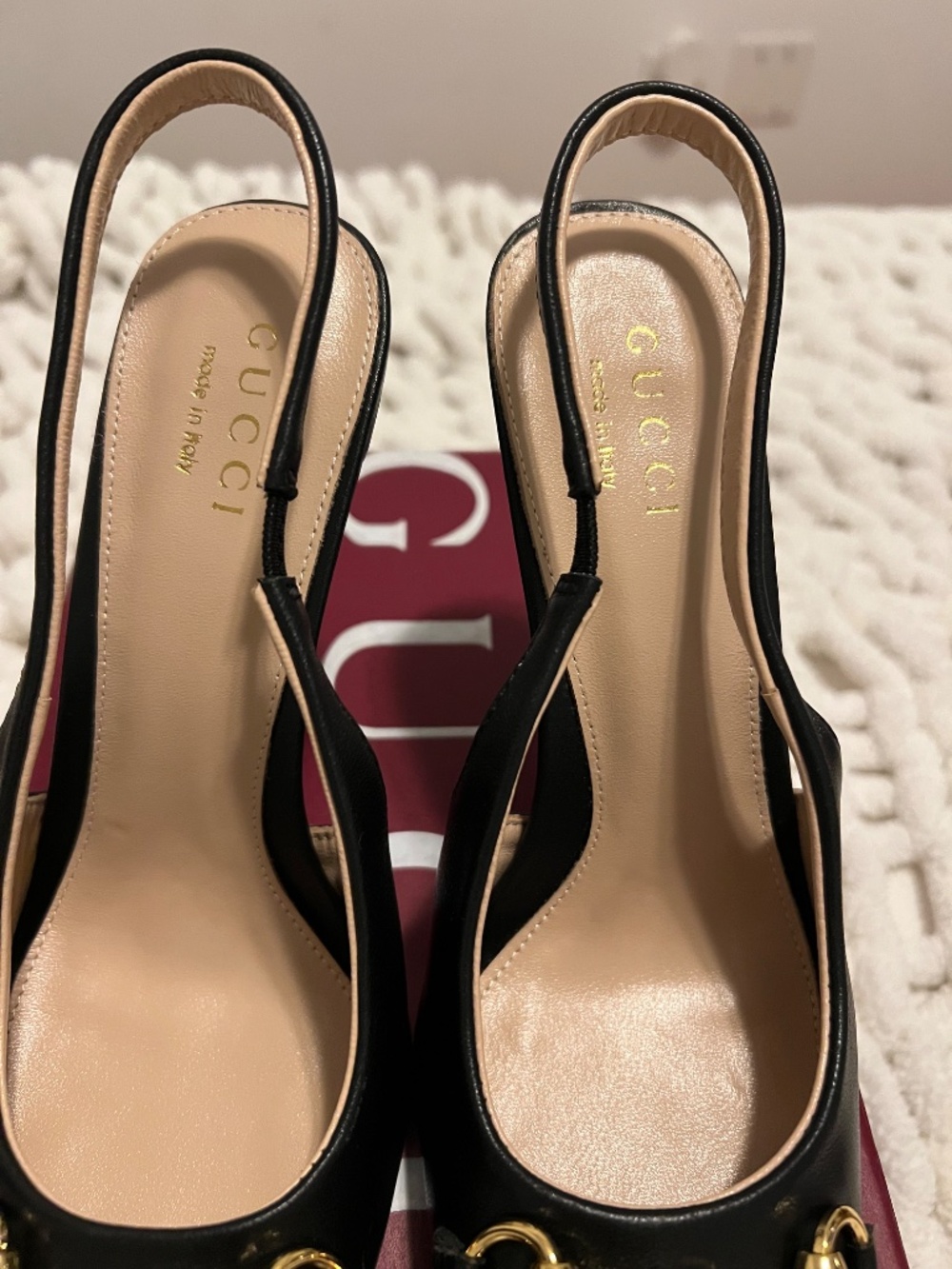 Gucci Black Leather Horsebit Slingback Heels - Picture 2 of 6
